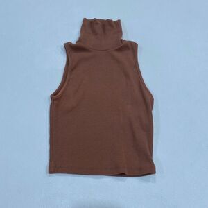 ZARA Ribbed Sleeveless Turtleneck Top S | Brown Mock Neck Tank | Minimalist Basi